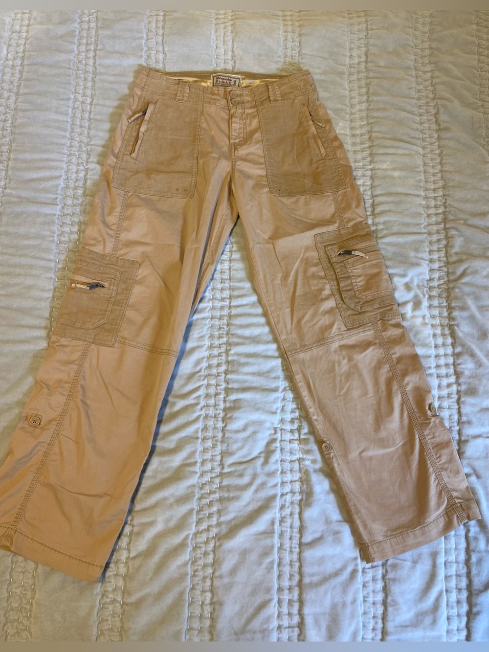 Abercrombie & Fitch Women’s Khaki Cargo Pants Utility Twill Corduroy Convertible